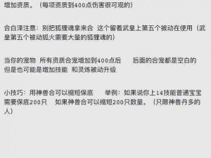 天下手游进阶合宠技巧详解：从基础操作到高级策略全面解析