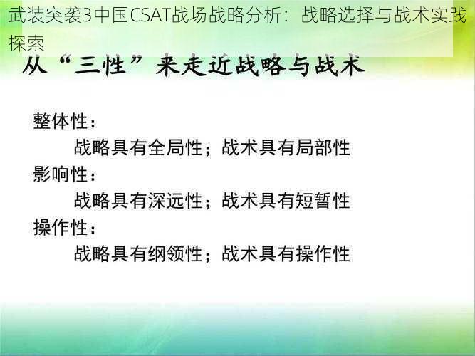 武装突袭3中国CSAT战场战略分析：战略选择与战术实践探索