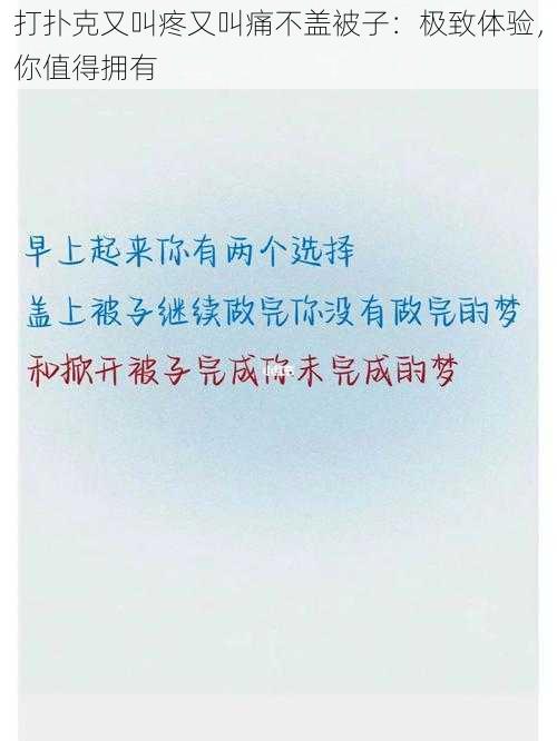 打扑克又叫疼又叫痛不盖被子：极致体验，你值得拥有