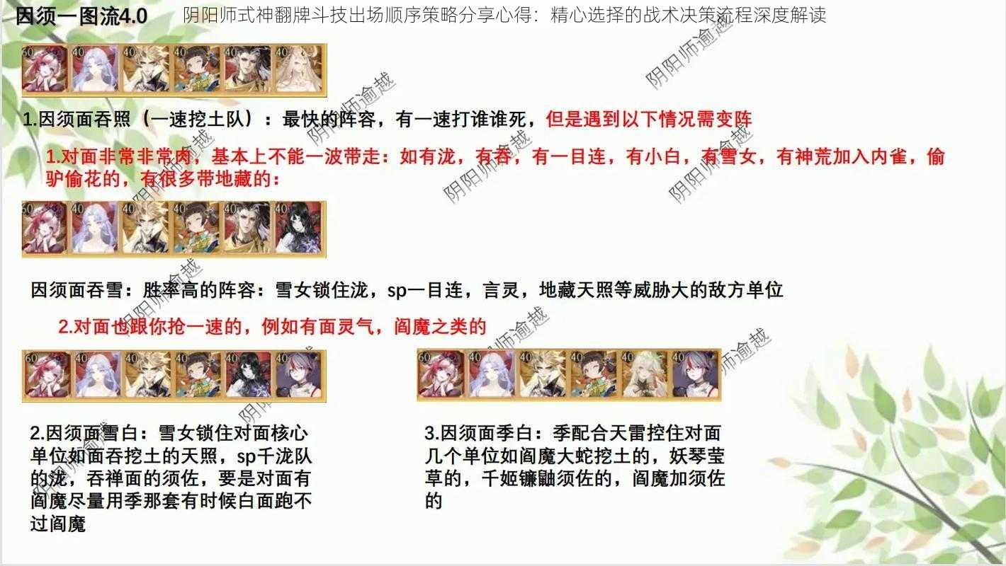 阴阳师式神翻牌斗技出场顺序策略分享心得：精心选择的战术决策流程深度解读