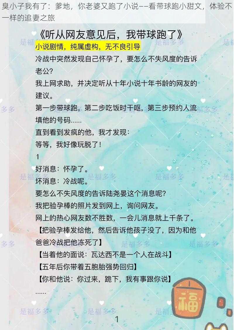 臭小子我有了：爹地，你老婆又跑了小说——看带球跑小甜文，体验不一样的追妻之旅