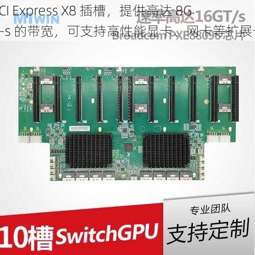 PCI Express X8 插槽，提供高达 8GB-s 的带宽，可支持高性能显卡、网卡等扩展卡