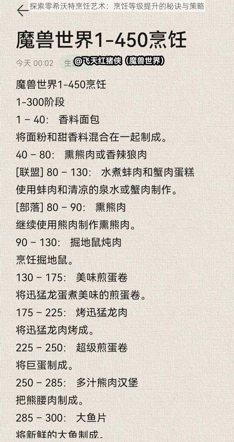 探索零希沃特烹饪艺术：烹饪等级提升的秘诀与策略