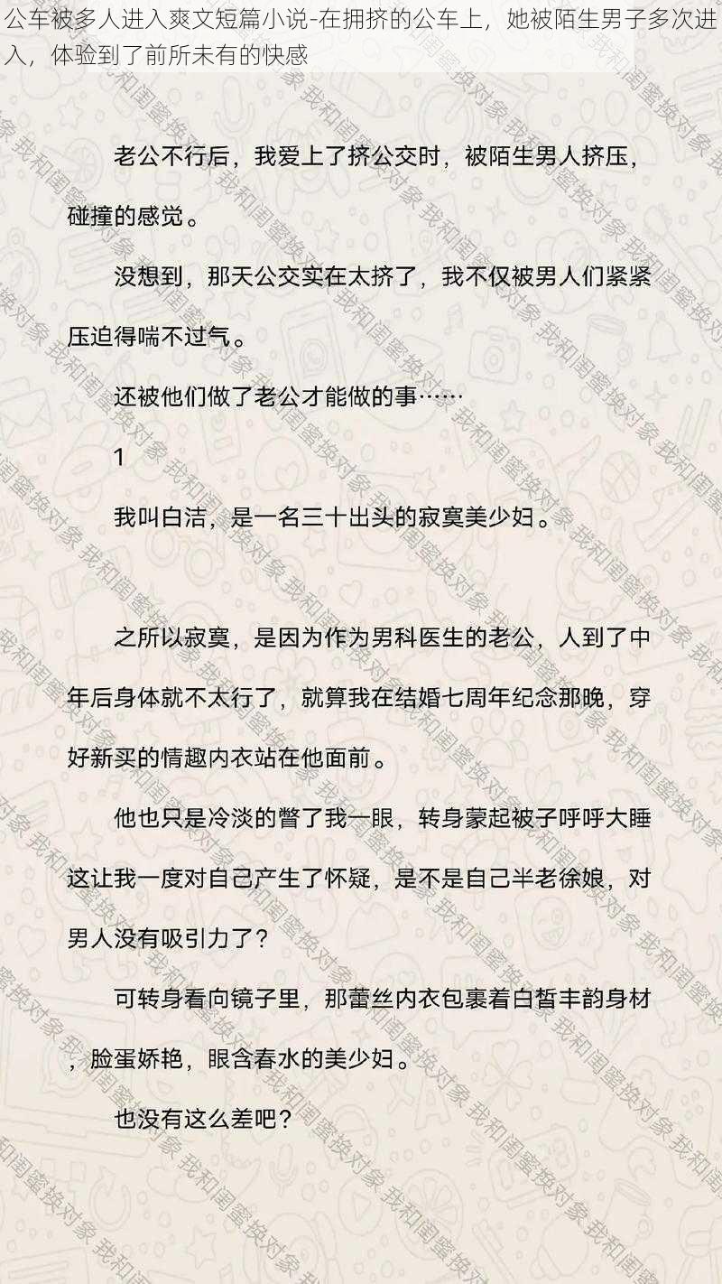 公车被多人进入爽文短篇小说-在拥挤的公车上，她被陌生男子多次进入，体验到了前所未有的快感