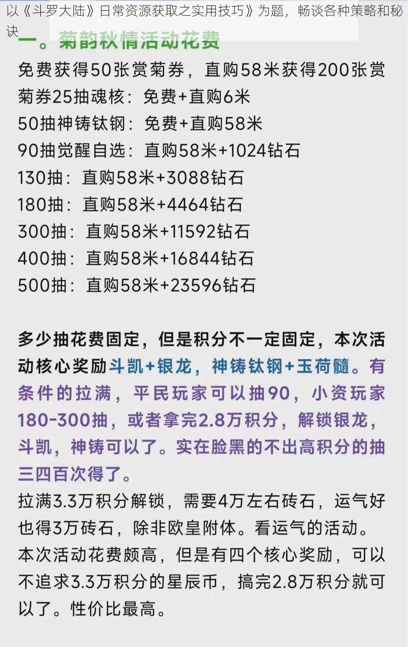 以《斗罗大陆》日常资源获取之实用技巧》为题，畅谈各种策略和秘诀