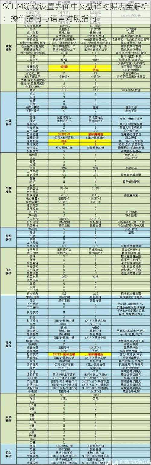 SCUM游戏设置界面中文翻译对照表全解析：操作指南与语言对照指南