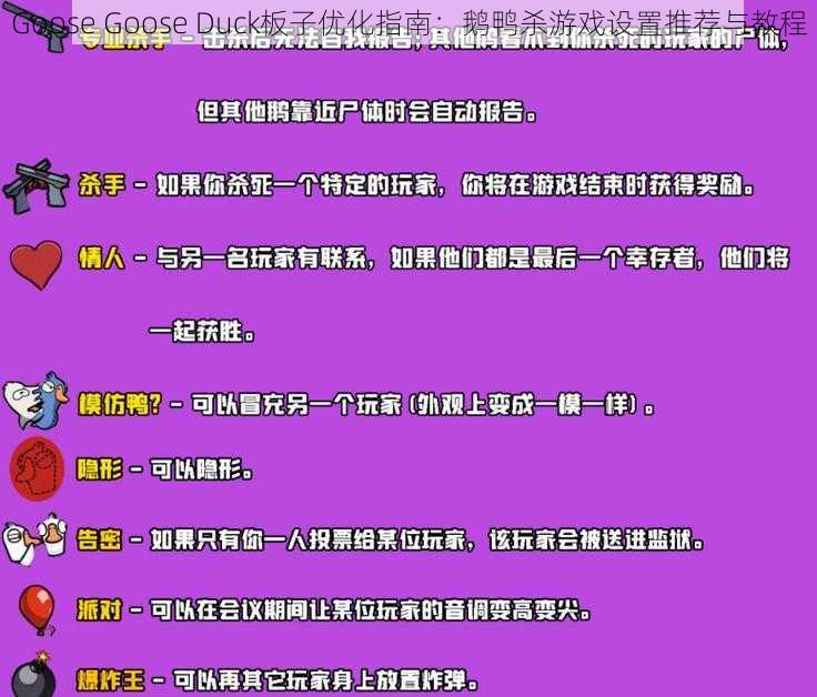 Goose Goose Duck板子优化指南：鹅鸭杀游戏设置推荐与教程