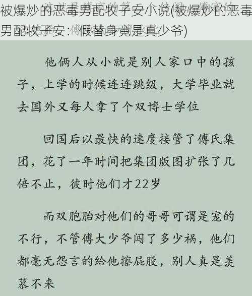 被爆炒的恶毒男配牧子安小说(被爆炒的恶毒男配牧子安：假替身竟是真少爷)