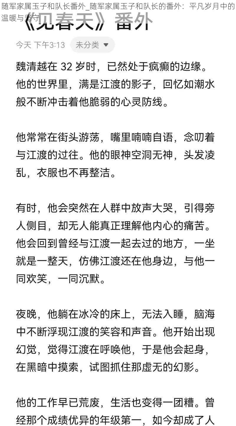 随军家属玉子和队长番外_随军家属玉子和队长的番外：平凡岁月中的温暖与坚守