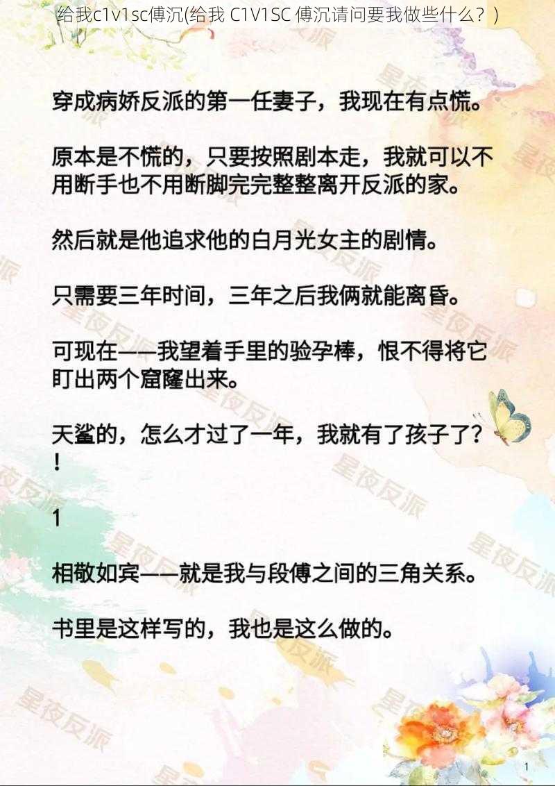 给我c1v1sc傅沉(给我 C1V1SC 傅沉请问要我做些什么？)