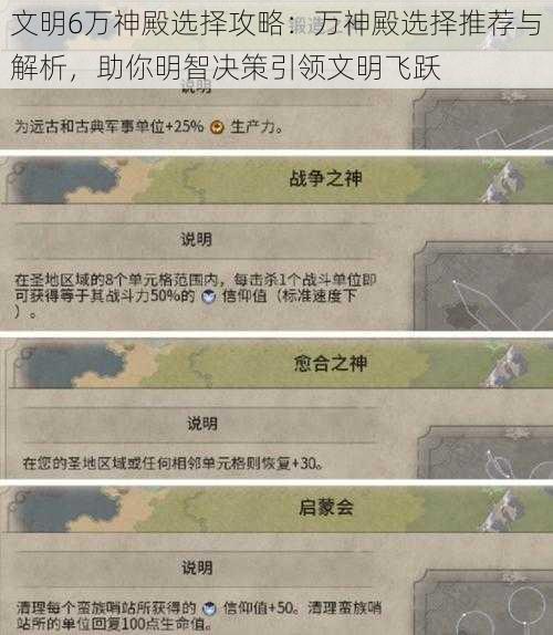 文明6万神殿选择攻略：万神殿选择推荐与解析，助你明智决策引领文明飞跃