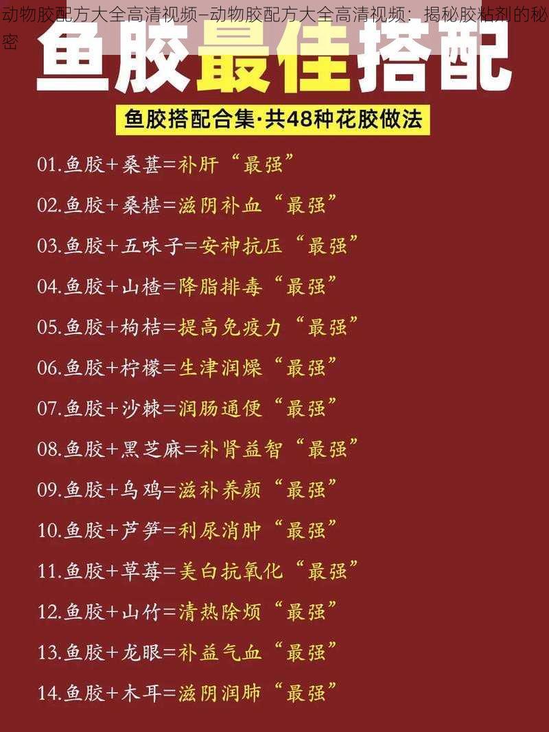 动物胶配方大全高清视频—动物胶配方大全高清视频：揭秘胶粘剂的秘密