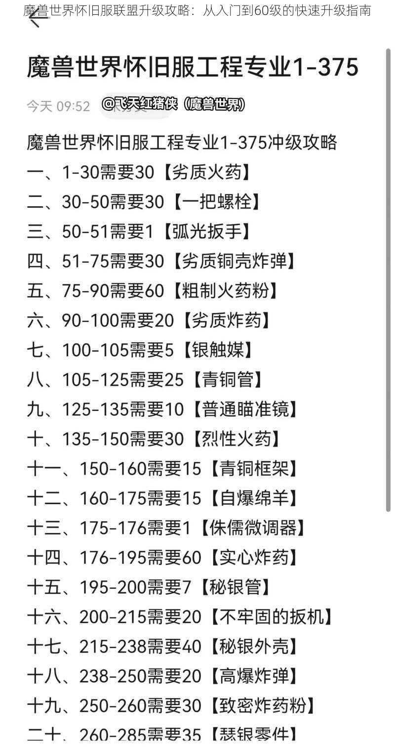 魔兽世界怀旧服联盟升级攻略：从入门到60级的快速升级指南