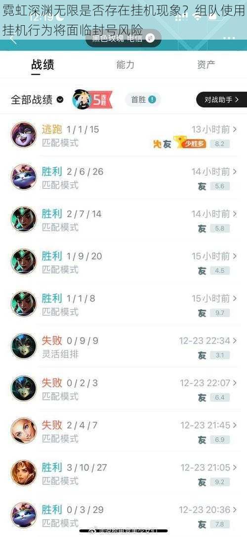 霓虹深渊无限是否存在挂机现象？组队使用挂机行为将面临封号风险