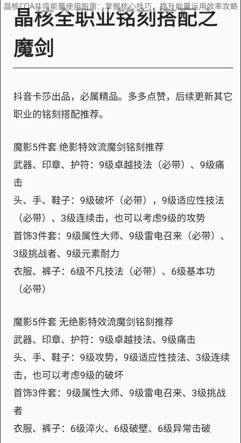 晶核COA共鸣能量使用指南：掌握核心技巧，提升能量运用效率攻略