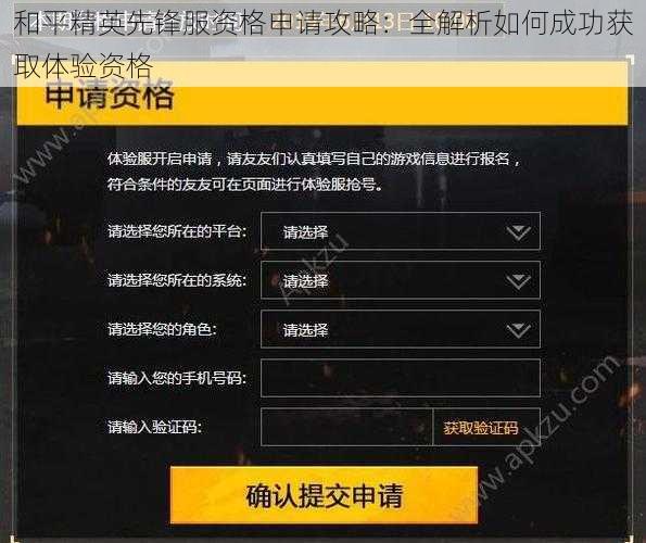 和平精英先锋服资格申请攻略：全解析如何成功获取体验资格