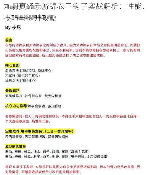 九阴真经手游锦衣卫钩子实战解析：性能、技巧与提升攻略